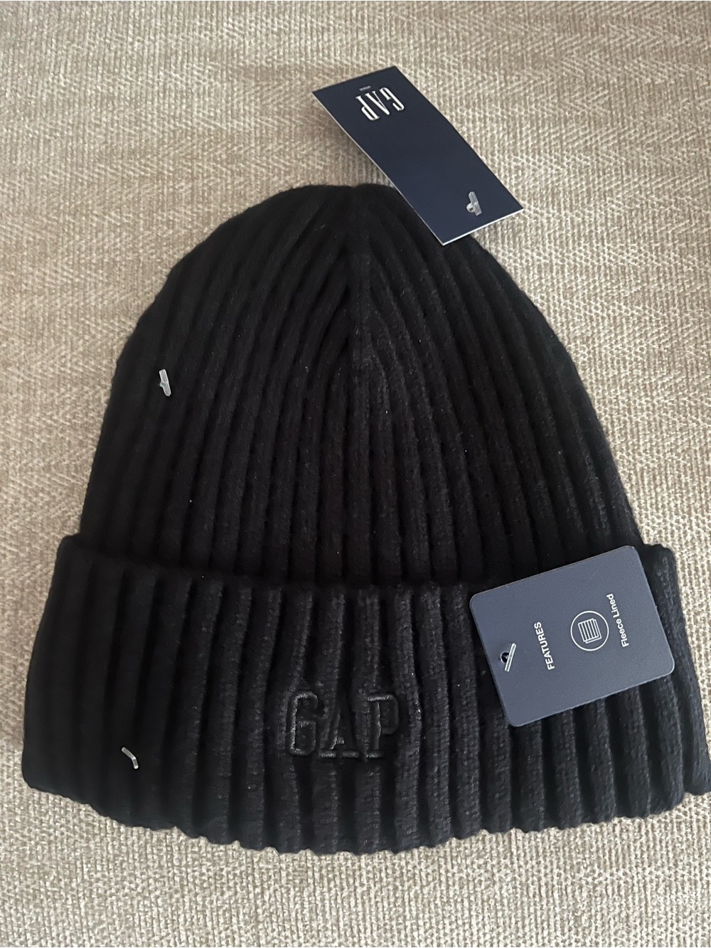 GAP Black Ribbed Fold-Over Beanie - Picture 2 of 3